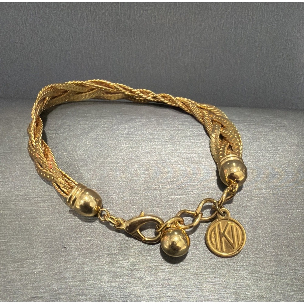 Anne Klein Gold Tone Multi Strand Braided Chain Charm Bracelet 7.25"-8"